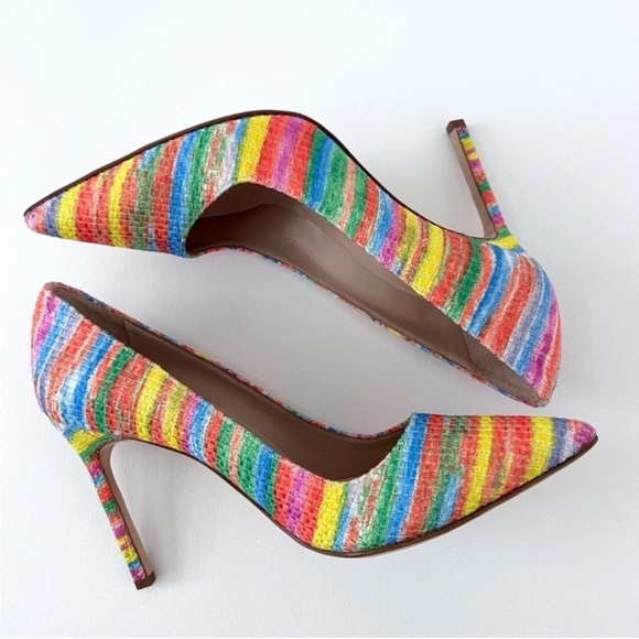 MANOLO BLAHNIK | BB Striped Colorful Rainbow Pointed Pumps Heels EU 37.5 - Picture 6 of 9